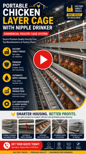 Portable Chicken Layer Cage with Nipple Drinker | Factory-Direct Commercial Poultry Cage Systems