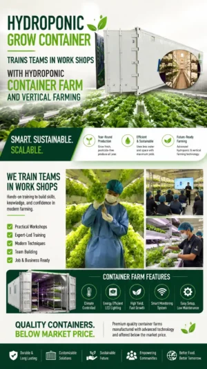 Hydroponic Grow Container Trains Teams in Work Shops with Hydroponic Container Farm and Vertical Farming Hydroponic Grow Container Trains Teams in Work Shops with Hydroponic Container Farm and Vertical Farming