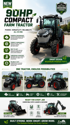 New 90HP & 100HP Compact Farm Tractor with Loader and Backhoe | EPA Engine | Best Price in China