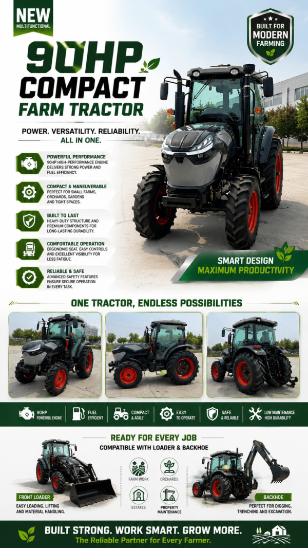 New 90HP & 100HP Compact Farm Tractor with Loader and Backhoe | EPA Engine | Best Price in China