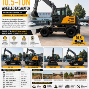 Lightweight 10.5-Ton Wheeled Excavator for Farm & Rural Construction