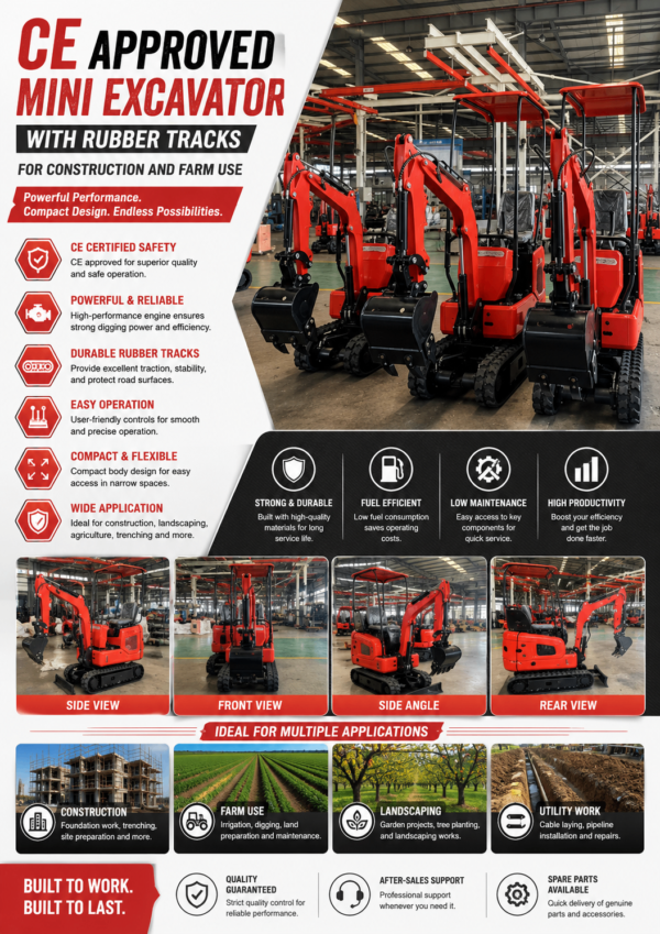 CE Approved Mini Excavator with Rubber Tracks for Farm Use