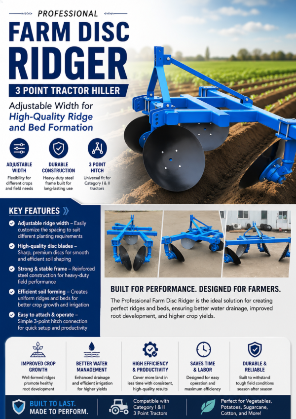 48d84dcb-0ed8-4448-b01d-6195fbbb8613 Professional Farm Disc Ridger | 3 Point Tractor Hiller with Adjustable Width for Ridge & Bed Formation