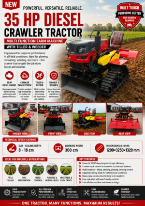 35 HP Diesel Crawler Tractor | Multi Function Farm Tractor with Tiller & Weeder for Agricultural Use