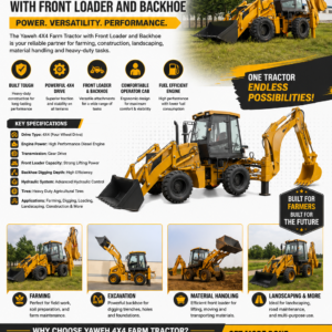 4X4 Farm Tractor with Front Loader and Backhoe