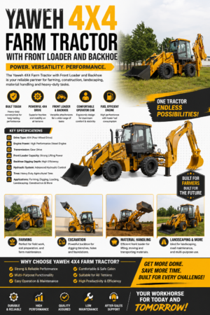 4X4 Farm Tractor with Front Loader and Backhoe