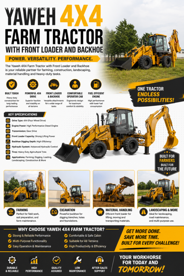 8f49f3fe-7833-4007-ae43-e7219073d5a1 4X4 Farm Tractor with Front Loader and Backhoe