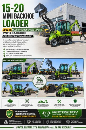 15-20 Mini Backhoe Loader | 4WD Multi-Function Wheel Loader for Construction & Farm
