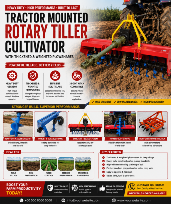 Tractor Mounted Rotary Tiller | Heavy Duty Farm Cultivator