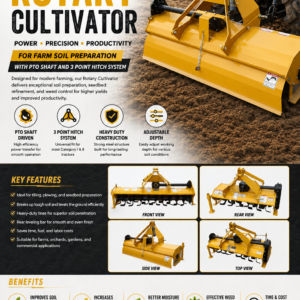 Tractor Mounted Rotary Cultivator | Heavy-Duty PTO Soil Tiller with 3 Point Hitch for Efficient Farm Land Preparation