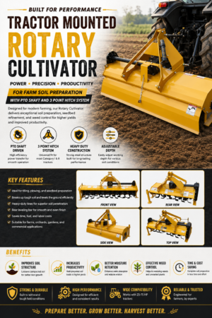 Tractor Mounted Rotary Cultivator | Heavy-Duty PTO Soil Tiller with 3 Point Hitch for Efficient Farm Land Preparation Tractor Mounted Rotary Cultivator | Heavy-Duty PTO Soil Tiller with 3 Point Hitch for Efficient Farm Land Preparation