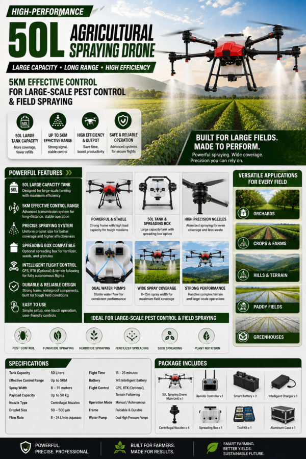 50L Agricultural Spraying Drone for Large-Scale Pest Control
