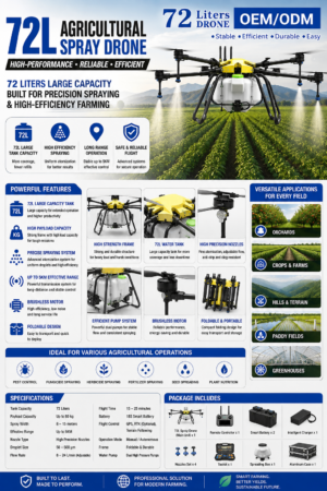 80kg Heavy Lift 72L Agricultural Spray Drone